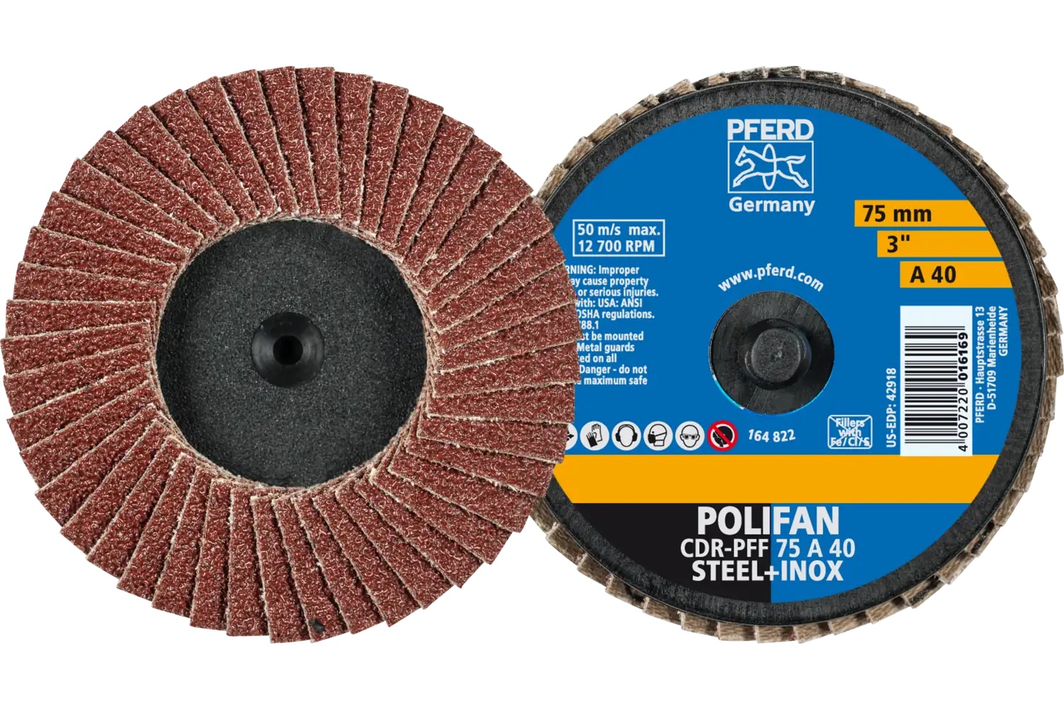 Picture of Pferd Mini Flap Disc, 3" Dia, Type CDR, 40 Grit, Flat, Aluminum oxide